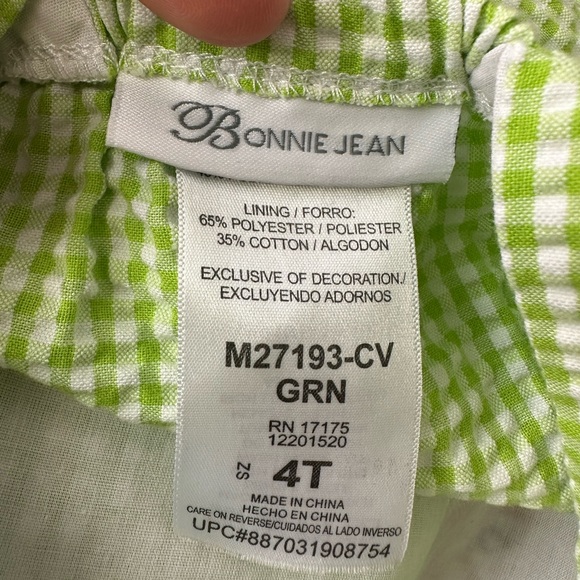 Bonnie Jean Girls Green and White Seersucker Giraffe Appliqué Coverall (Size 4T) - Picture 4 of 4